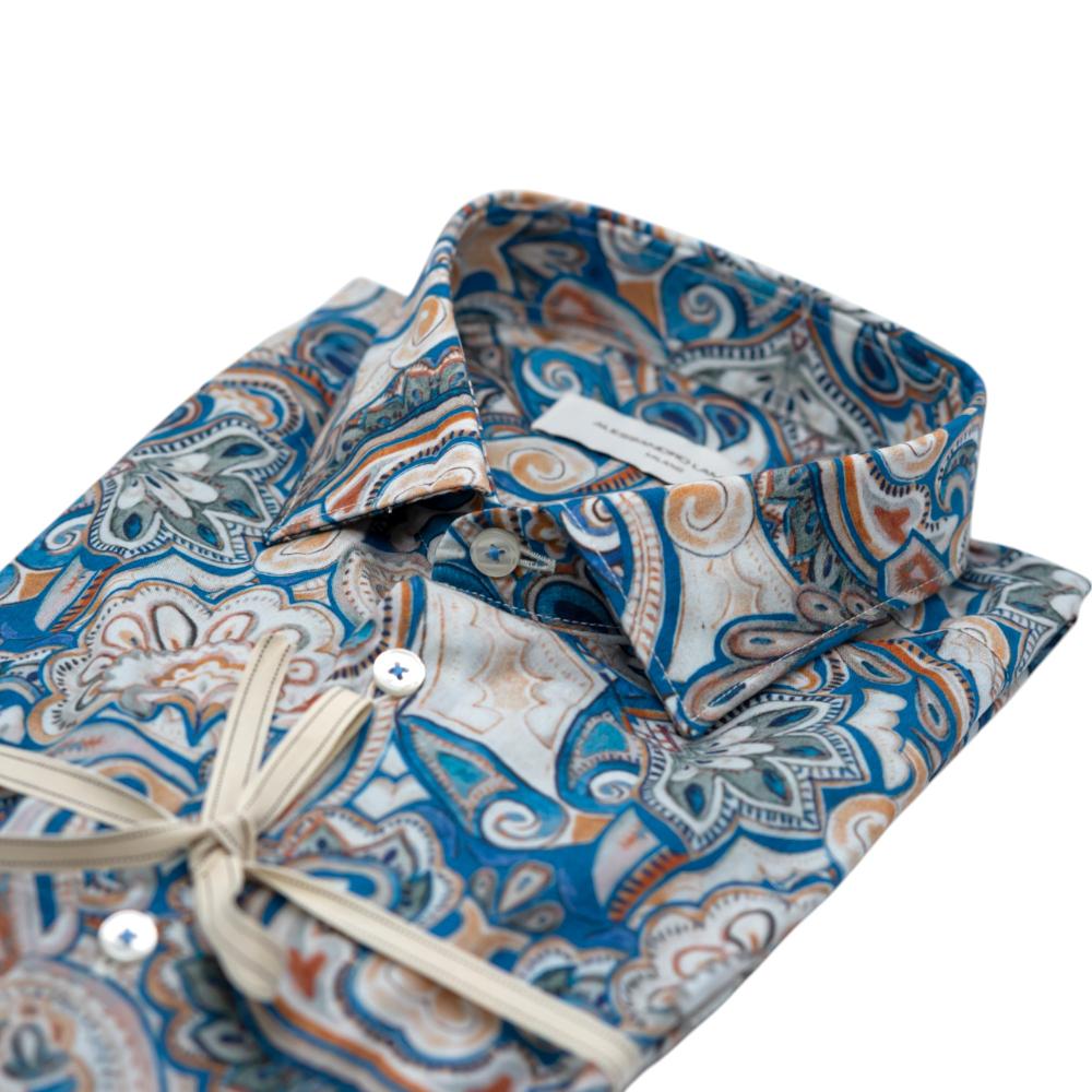 Alessandro Lamura Camicia con Motivo Paisley Multicolore in Blu e Beige Italia