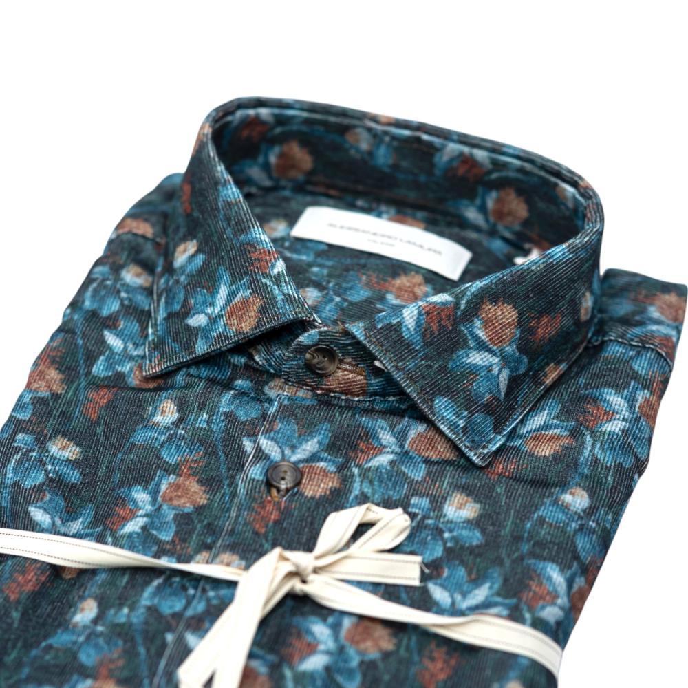 Alessandro Lamura Camicia Fantasia Floreale Verde scuro e Blu Qualità