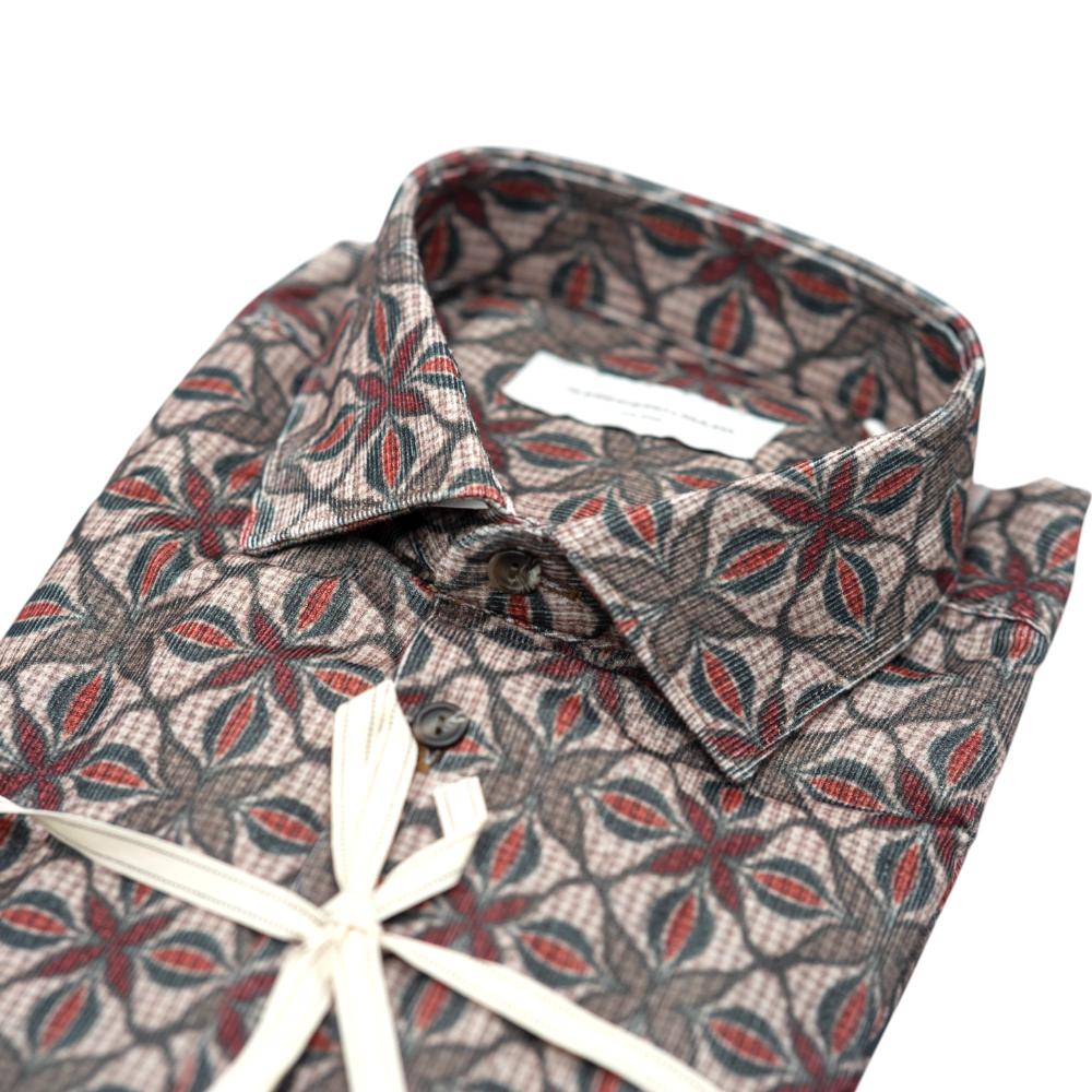 Alessandro Lamura Camicia con Fantasia Geometrica Floreale in Marrone e Rosso Vendita