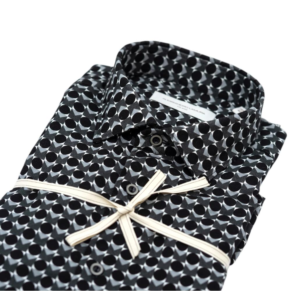 Alessandro Lamura Camicia con Fantasia Geometrica in Bianco e Nero Promozione