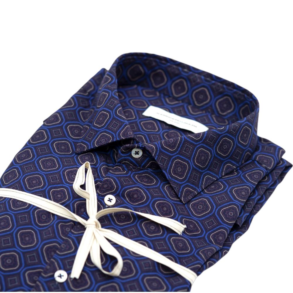 Alessandro Lamura Camicia Blu Scuro con Motivo Geometrico Spedizione Gratuita