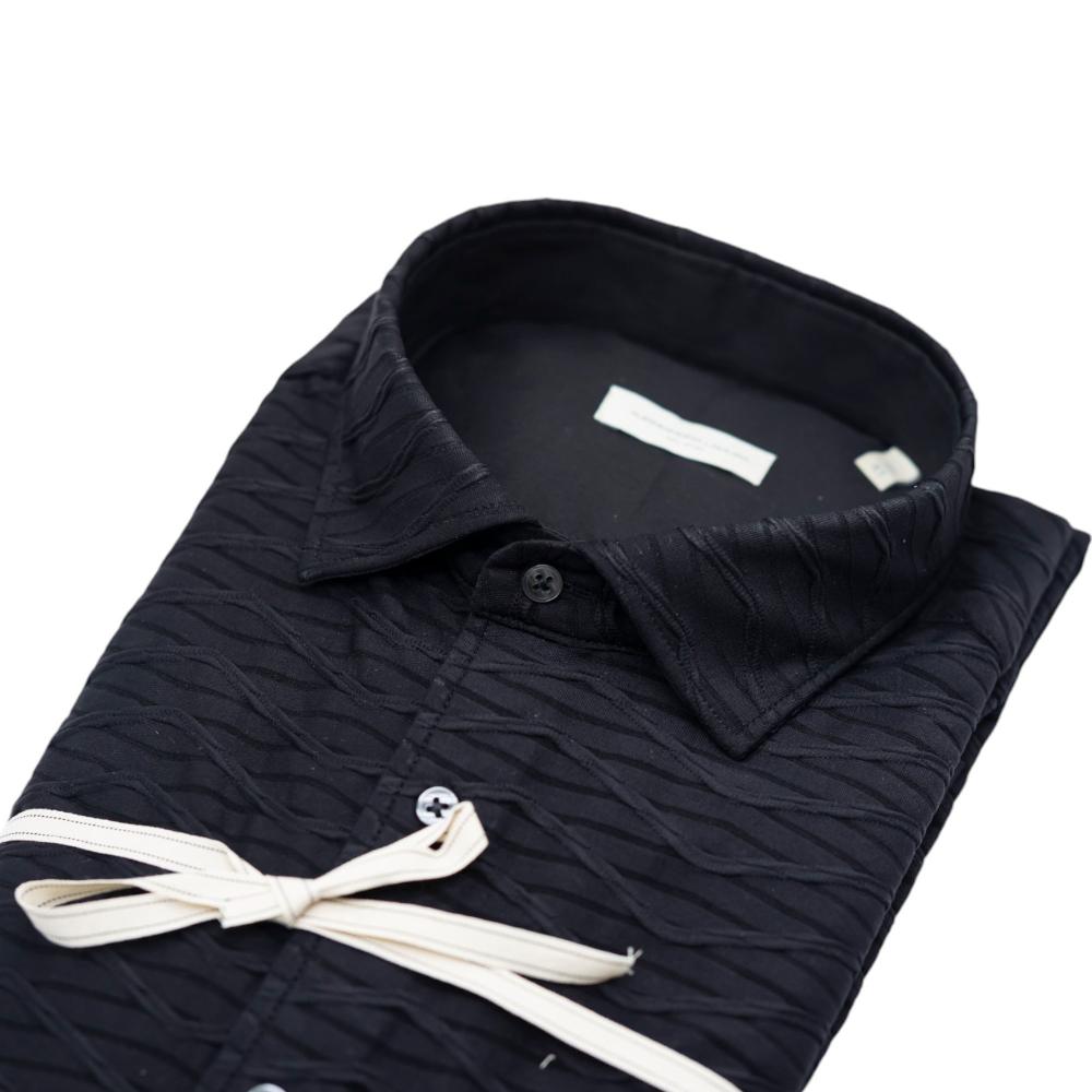 Alessandro Lamura Camicia Nera con Texture in Rilievo Soddisfazione Garantita