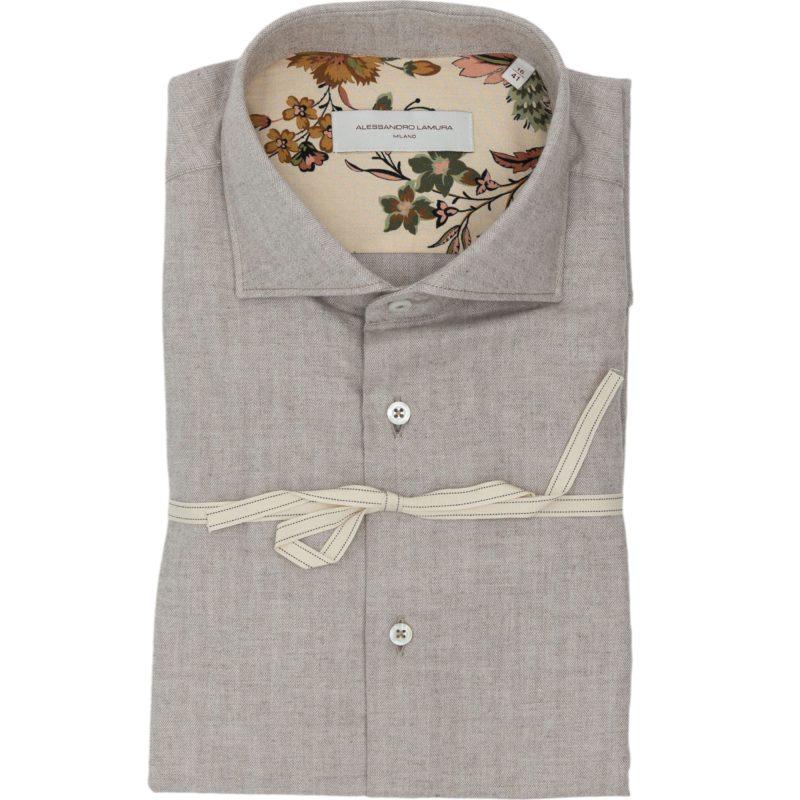 Alessandro Lamura Camicia Beige Spigata con Dettagli Floreali