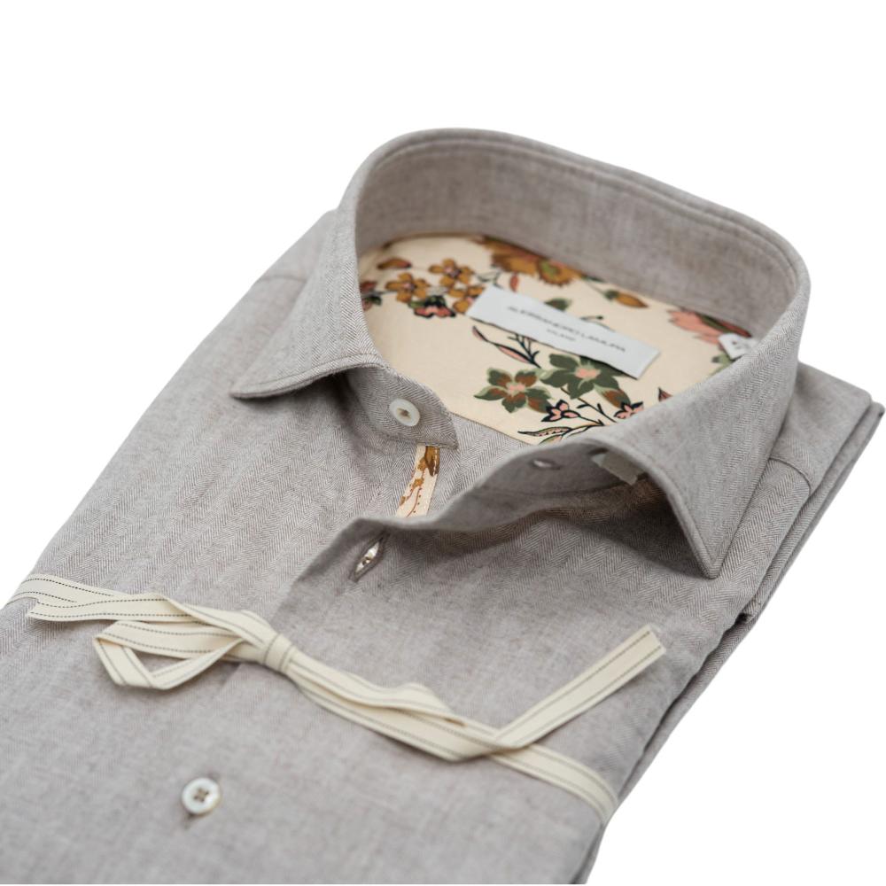Alessandro Lamura Camicia Beige Spigata con Dettagli Floreali Negozi Online