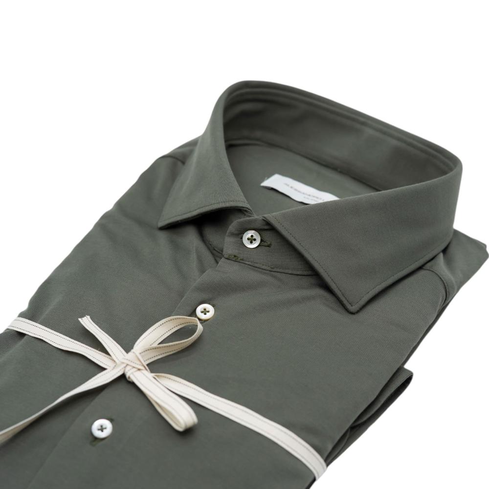 Alessandro Lamura Camicia in Maglina Verde Oliva Tinta Unita Consegna Veloce