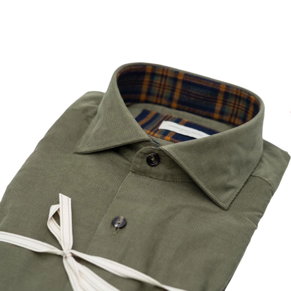 Alessandro Lamura Camicia in Velluto Millerighe Verde Oliva Con Dettagli Interni Geometrici Shopping Online