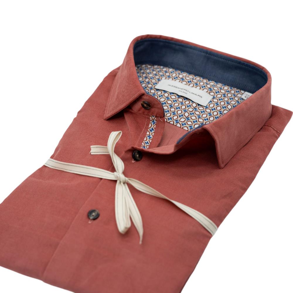 Alessandro Lamura Camicia Velluto Millerighe Ruggine Con Dettagli Interni Geometrici Affare Del Giorno