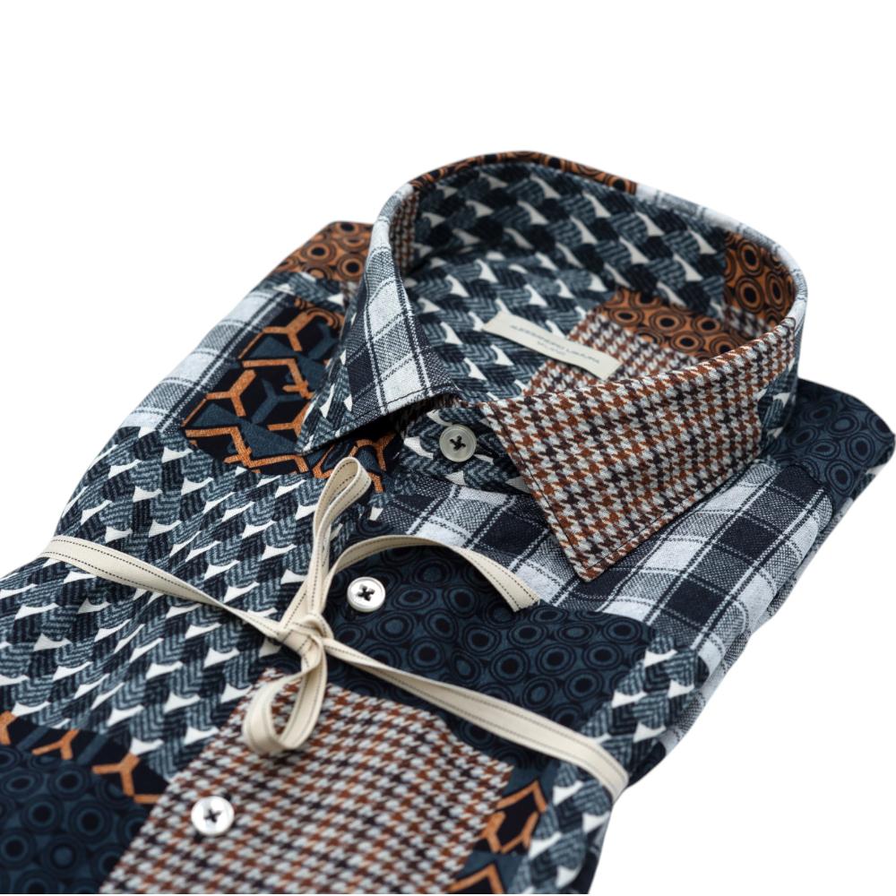 Alessandro Lamura Camicia Patchwork Multicolore con Motivi Geometrici e Quadri Economico