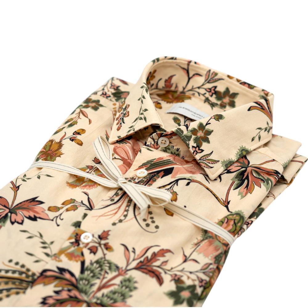 Alessandro Lamura Camicia Beige Chiaro con Motivo Floreale Multicolore Outlet