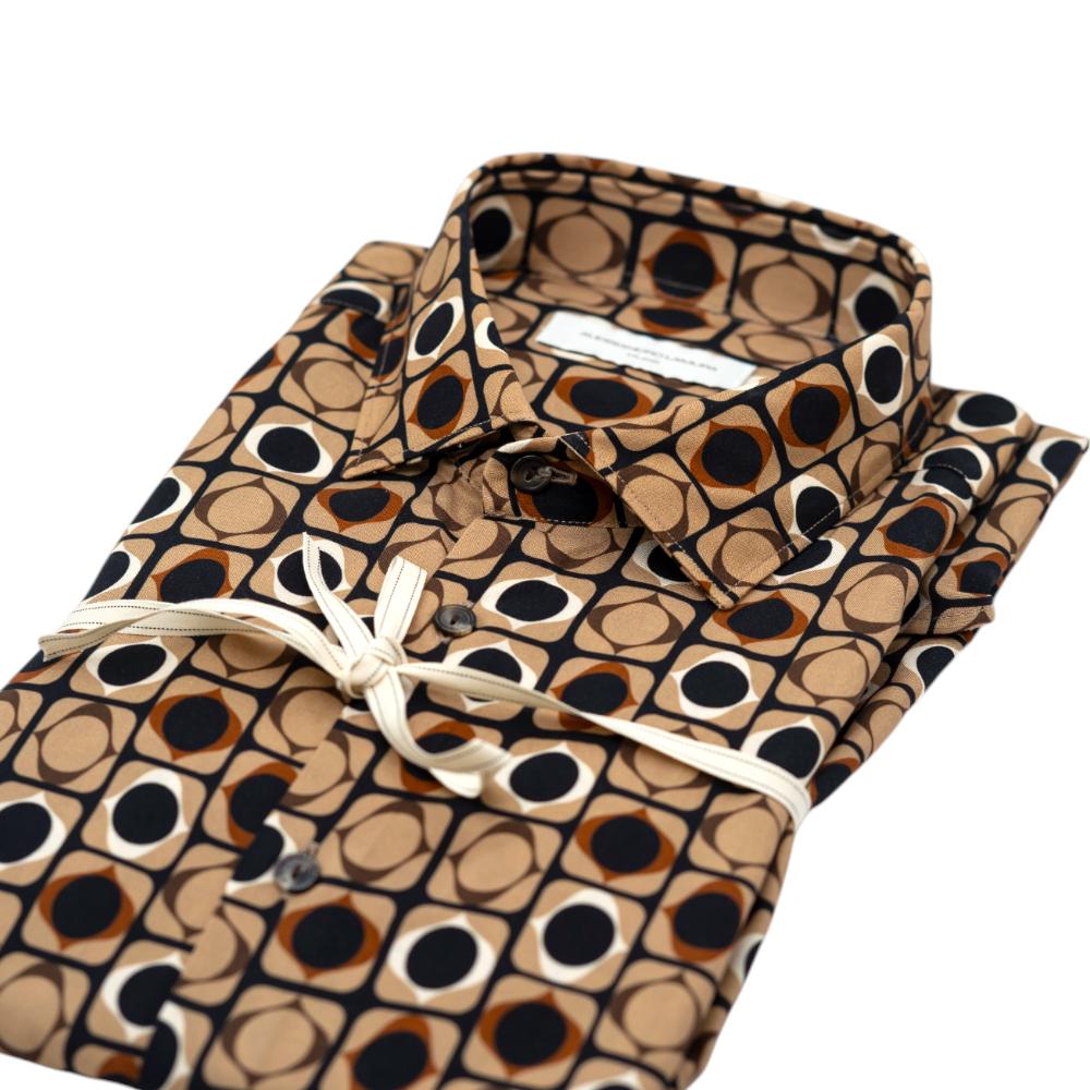 Alessandro Lamura Camicia Beige con Motivo Geometrico a Cerchi Saldi