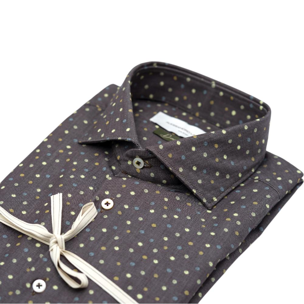 Alessandro Lamura Camicia Marrone Scuro con Motivo a Pois multicolore Vendita Calda