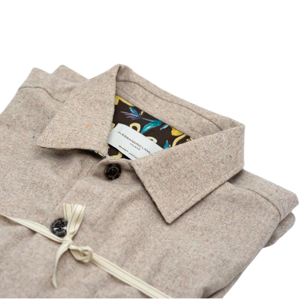 Alessandro Lamura Camicia Overshirt Beige Melangiato con Dettagli Interni Floreali Vendite Flash