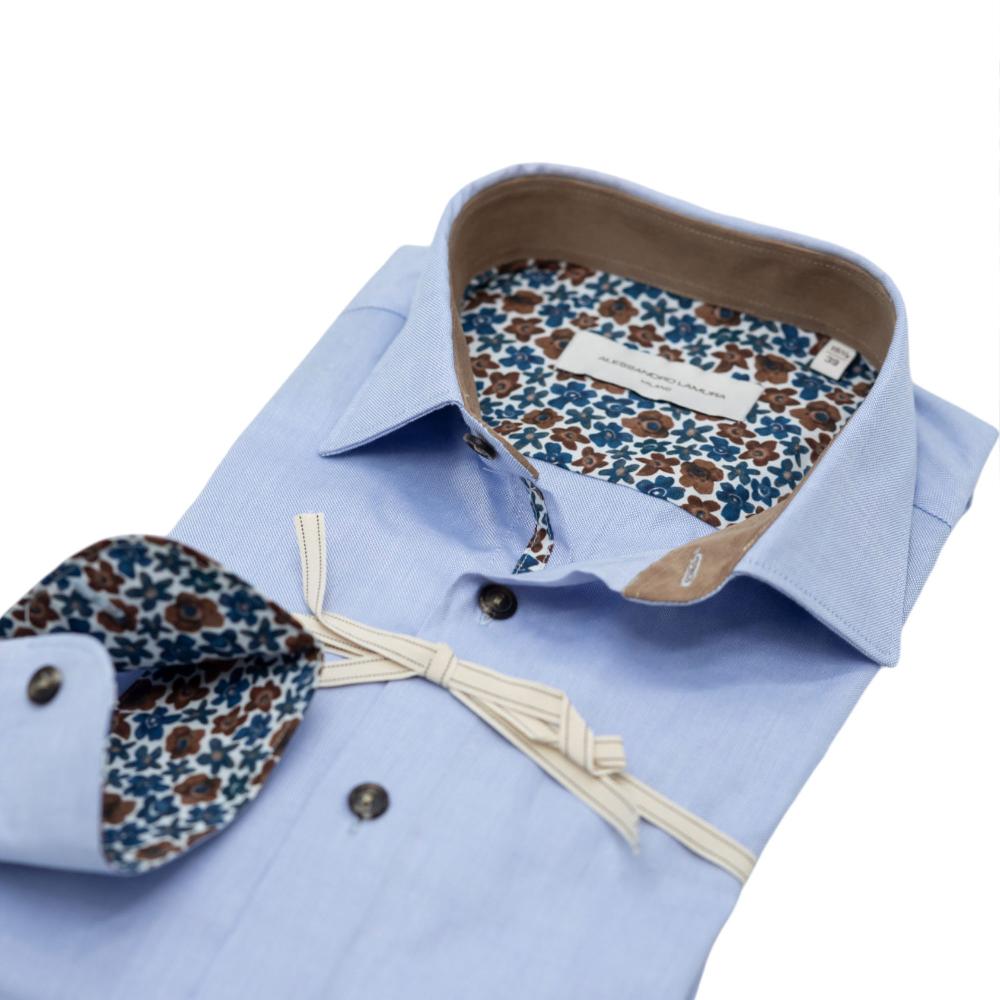 Alessandro Lamura Camicia Azzurra con Dettagli Floreali a Contrasto Moda