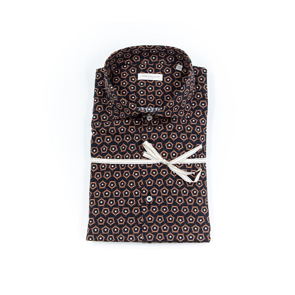 Alessandro Lamura ADAM 430 – Camicia Di Cotone Stampa Geometrica – Collo francese Outlet