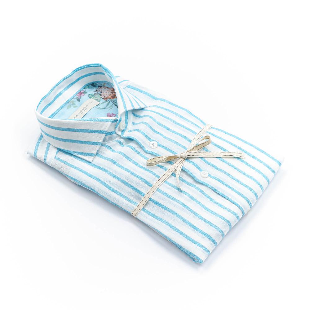 Alessandro Lamura Camicia A Righe Bianca E Blu Collo Francese Vendite Flash