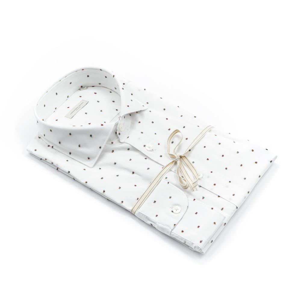 Alessandro Lamura Camicia Bianca A Puntini Multicolor Collo Francese Offerta Anniversario