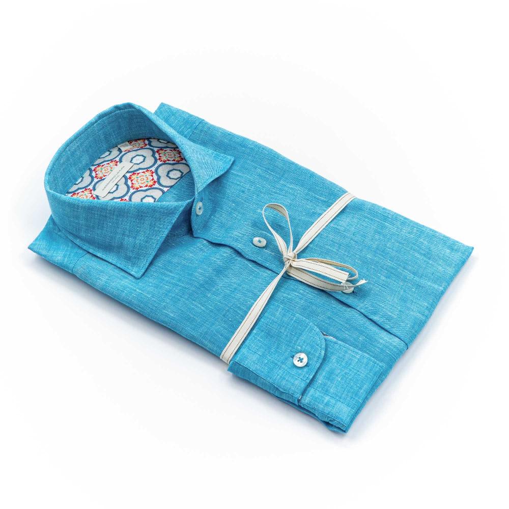 Alessandro Lamura Camicia Floreale Azzurra Collo Francese In Saldo
