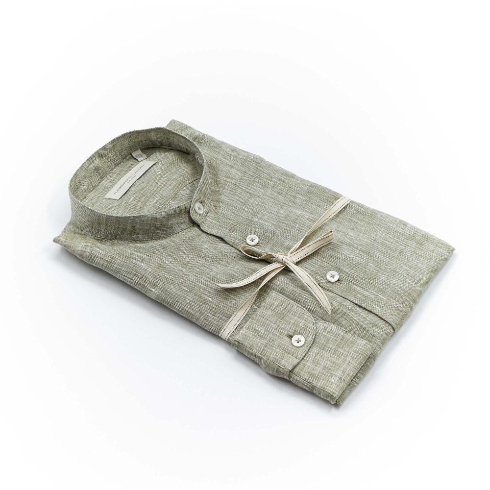 Alessandro Lamura Camicia Lino militare Collo Coreano Uomo Italy