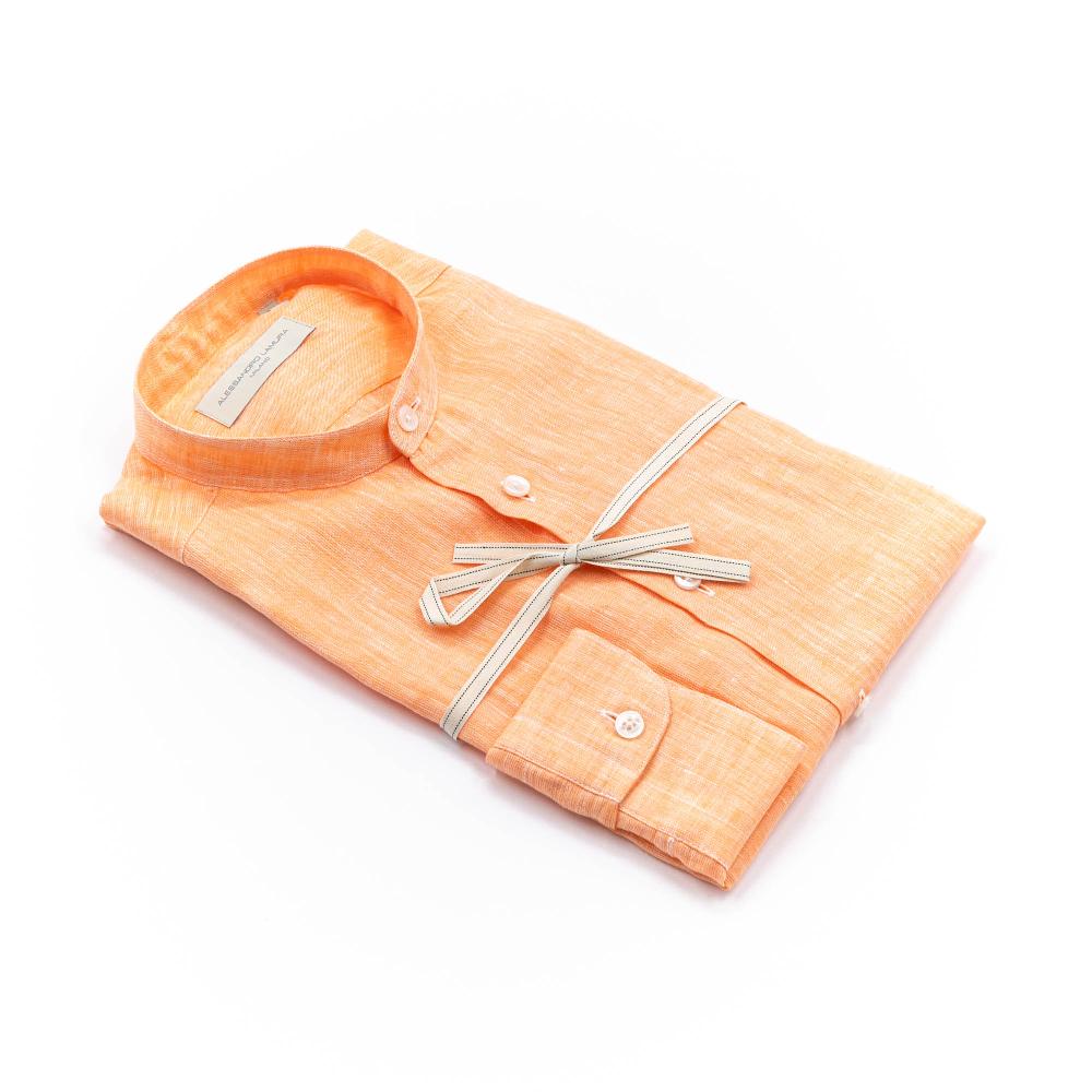 Alessandro Lamura Camicia Lino Arancio Collo Coreano Uomo Lightning offer
