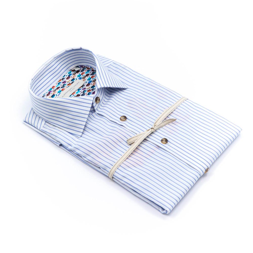 Alessandro Lamura Camicia Con Ricamo Rigata Collo Francese Pezzi Unici