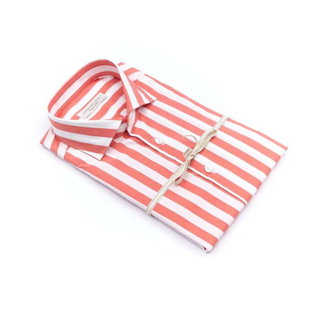 Alessandro Lamura Camicia In Cotone Rigata Collo Francese Promozione Limitata