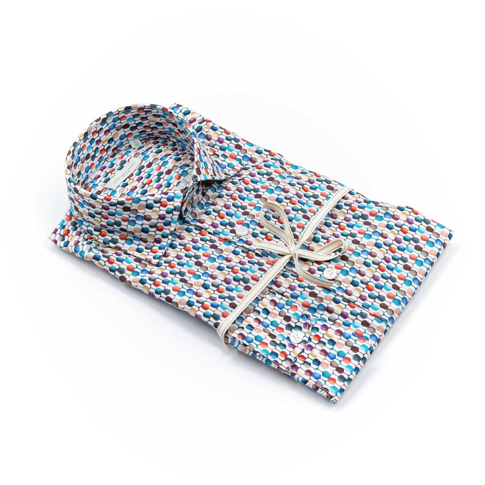 Alessandro Lamura Camicia Motivo Bicchieri Multicolor Collo Italiano Affare Del Giorno