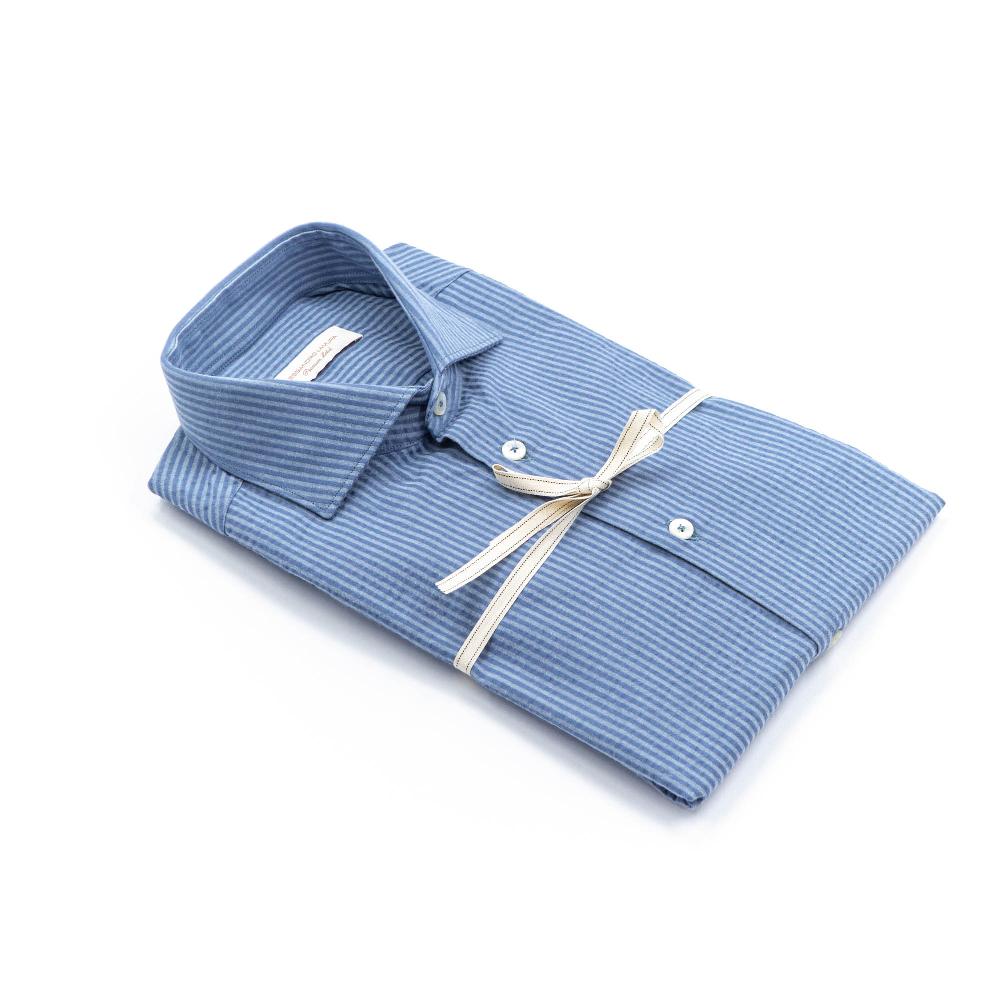 Alessandro Lamura Camicia a Righe Groffata Azzurra Collo Francese Hotsell