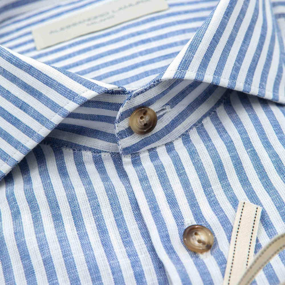 Alessandro Lamura Camicia Lino Blu e Bianca Rigata Vendite Flash