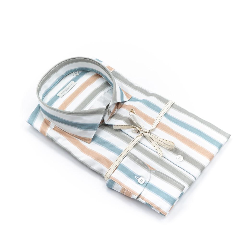 Alessandro Lamura Camicia Rigata Multicolor Collo Francese Nuova